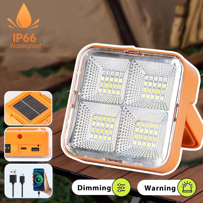 lampe solaire multifonctionnelle portable orange verre trempé transparent moderne panneau solaire affichage batterie contrôle