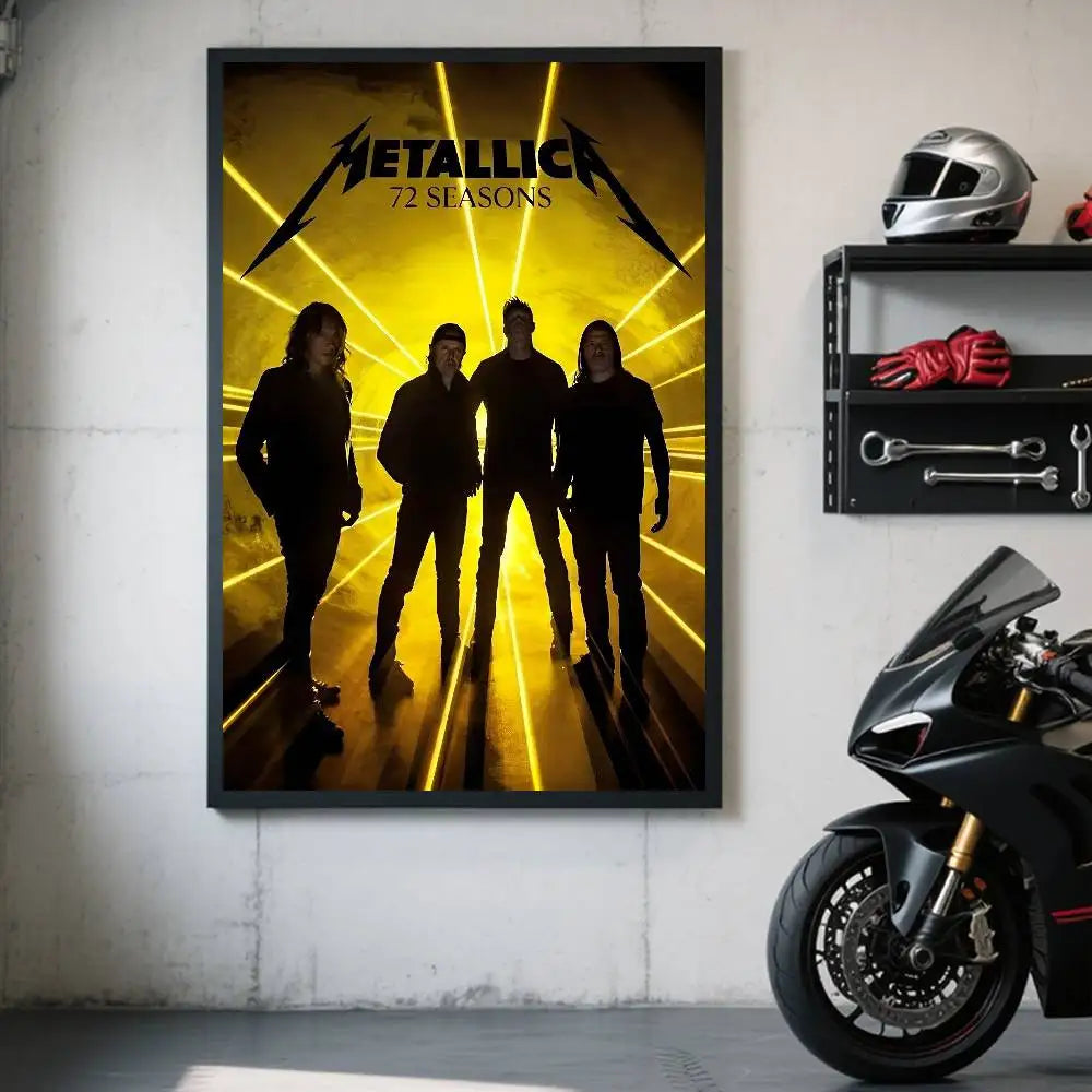 affiche autocollante metallica logo rock graphique cadre noir rouge blanc chambre