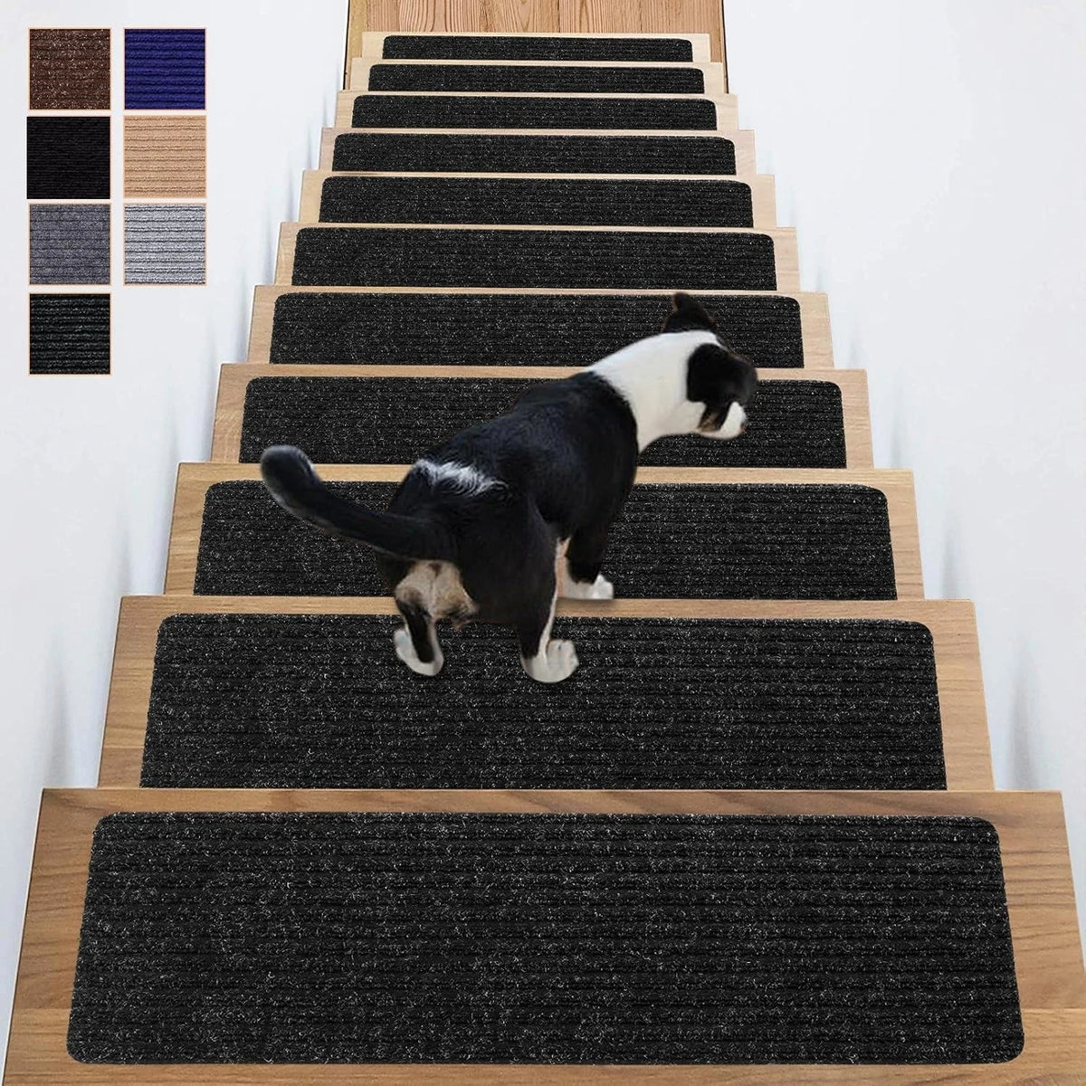 tapis antidérapant escalier texturé noir bleu marine marron beige gris moderne minimaliste adhésif lavable