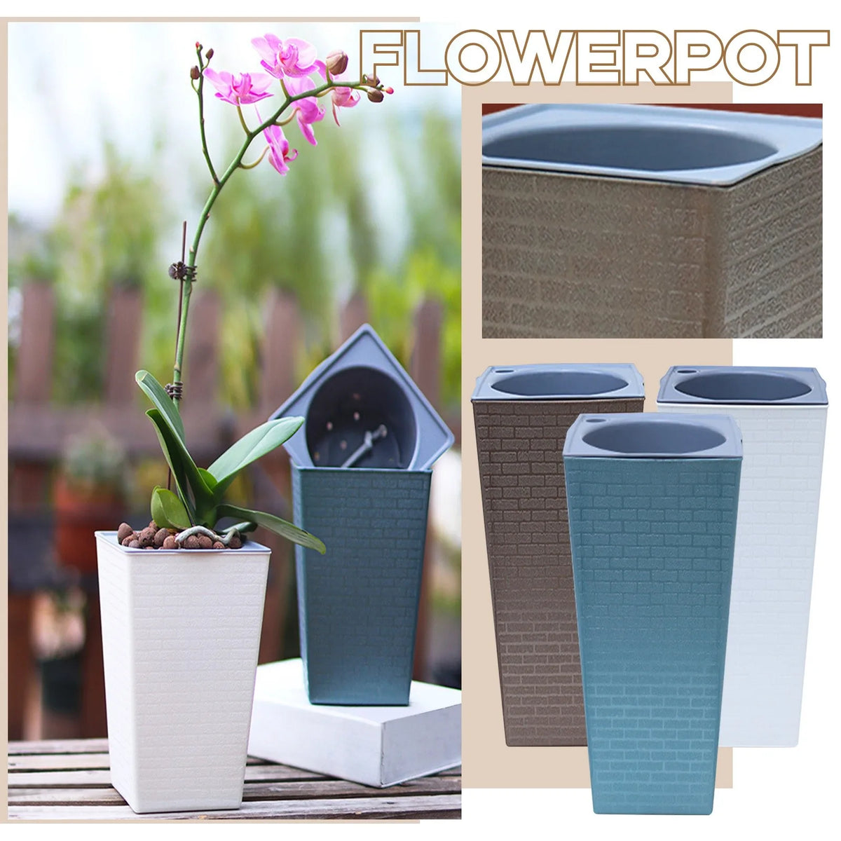 pots fleurs brique blanc moderne arrosage intégré plante gravier bleu gris jardinextérieur