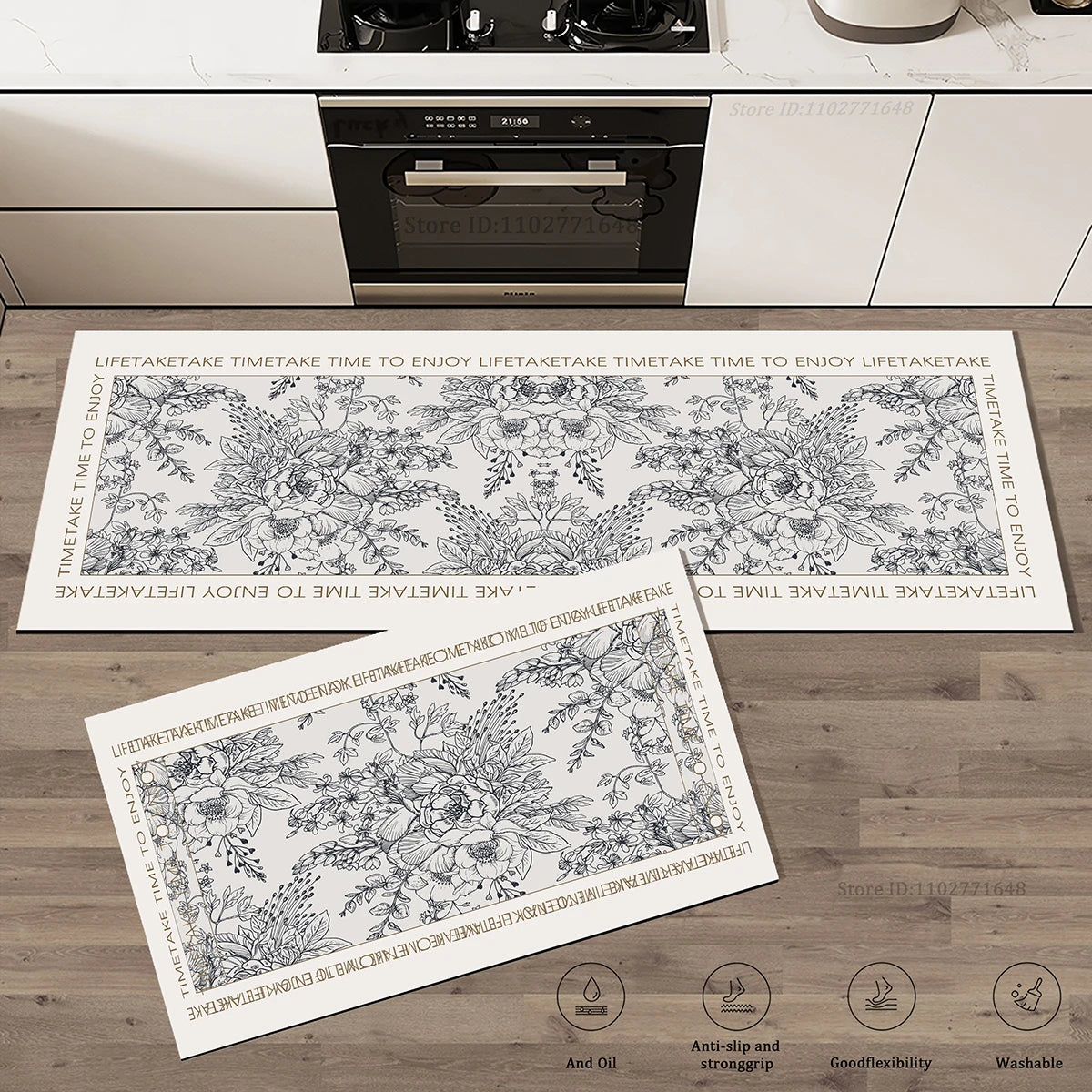 tapis cuisine antidérapant épais motif fleurs velours crystal sol salle bain intérieur