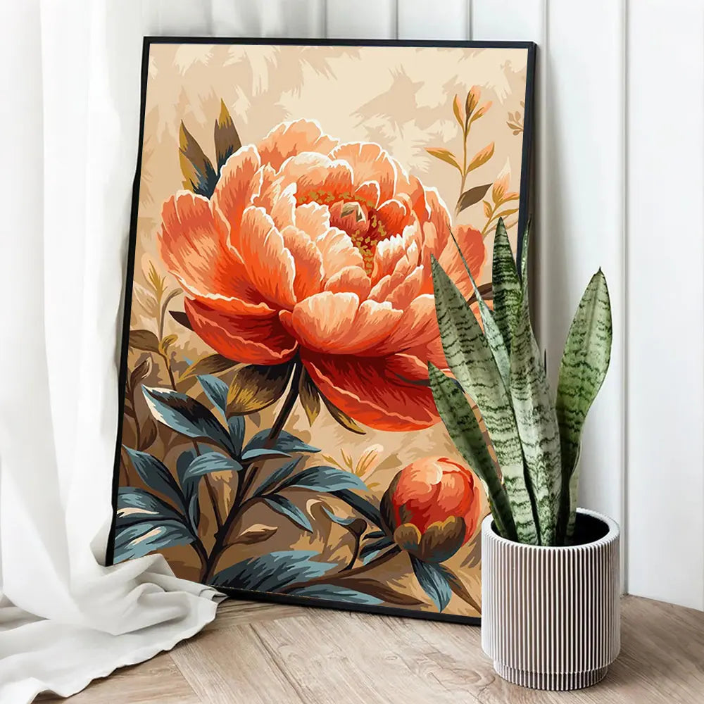 toile peinte fleur pivoine débutants adultes coloriage numérique modernes décoration muraine crafts fournitures stress