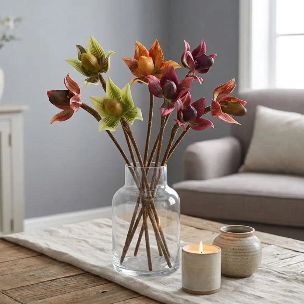 décoration intérieure orchidée artificielle branche feuilles vertes pétales colorées naturelle maison festive