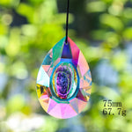 pendants cristal vert bleu jaune arc ciel facettes brillantes modernes transparents anneaux noirs 63mm