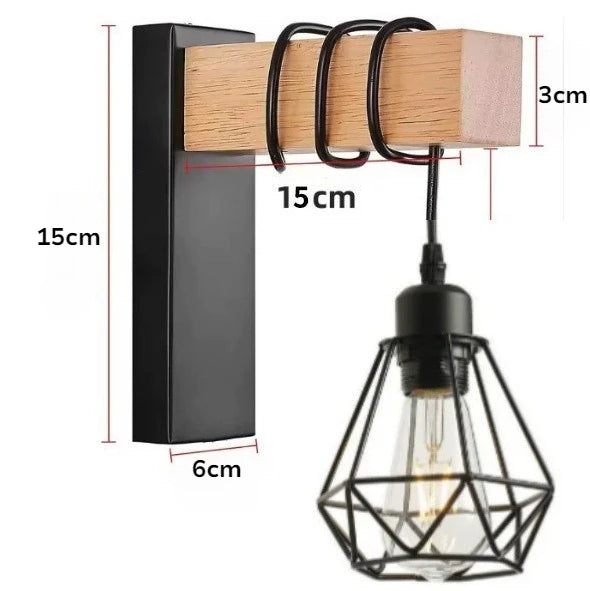 applique murale industrielle triple ampoule noir bois clair vintage mur trois lumières