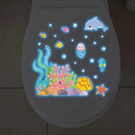 sticker mural sous marin multicolore poissons coraux dauphin cartoon opaques salle bain