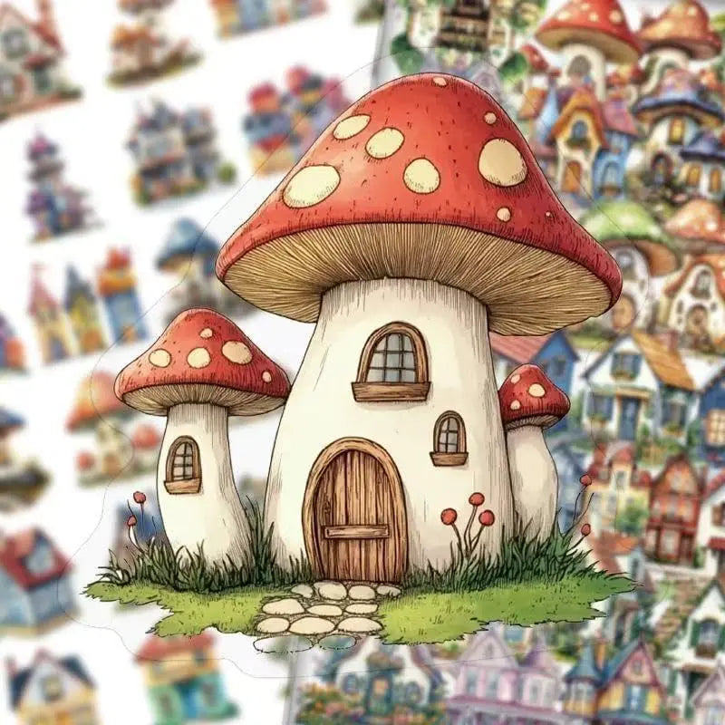 puzzle fantaisiste maison champignons multicolore aquarelle artistique enfants conte fées educatif jouet éducatif