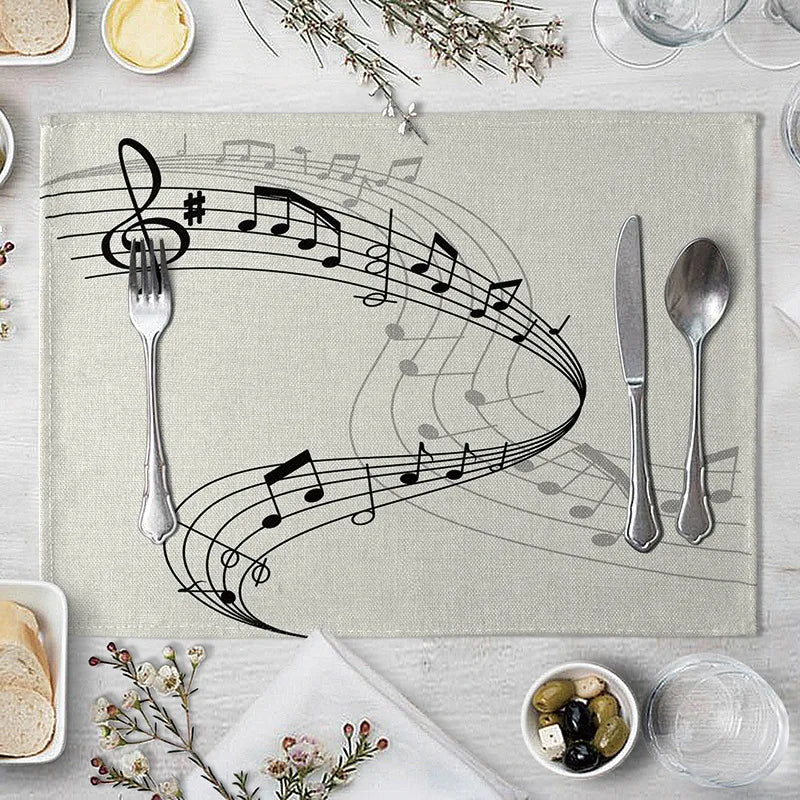 serviettes table moderne notes musicales beige clair tissu lin respectueux environnement