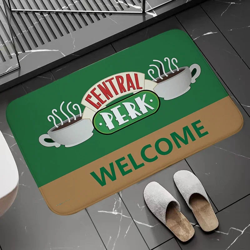 tapis central perk friends blanc vert noir moderne logo bienvenue salon chambre bain