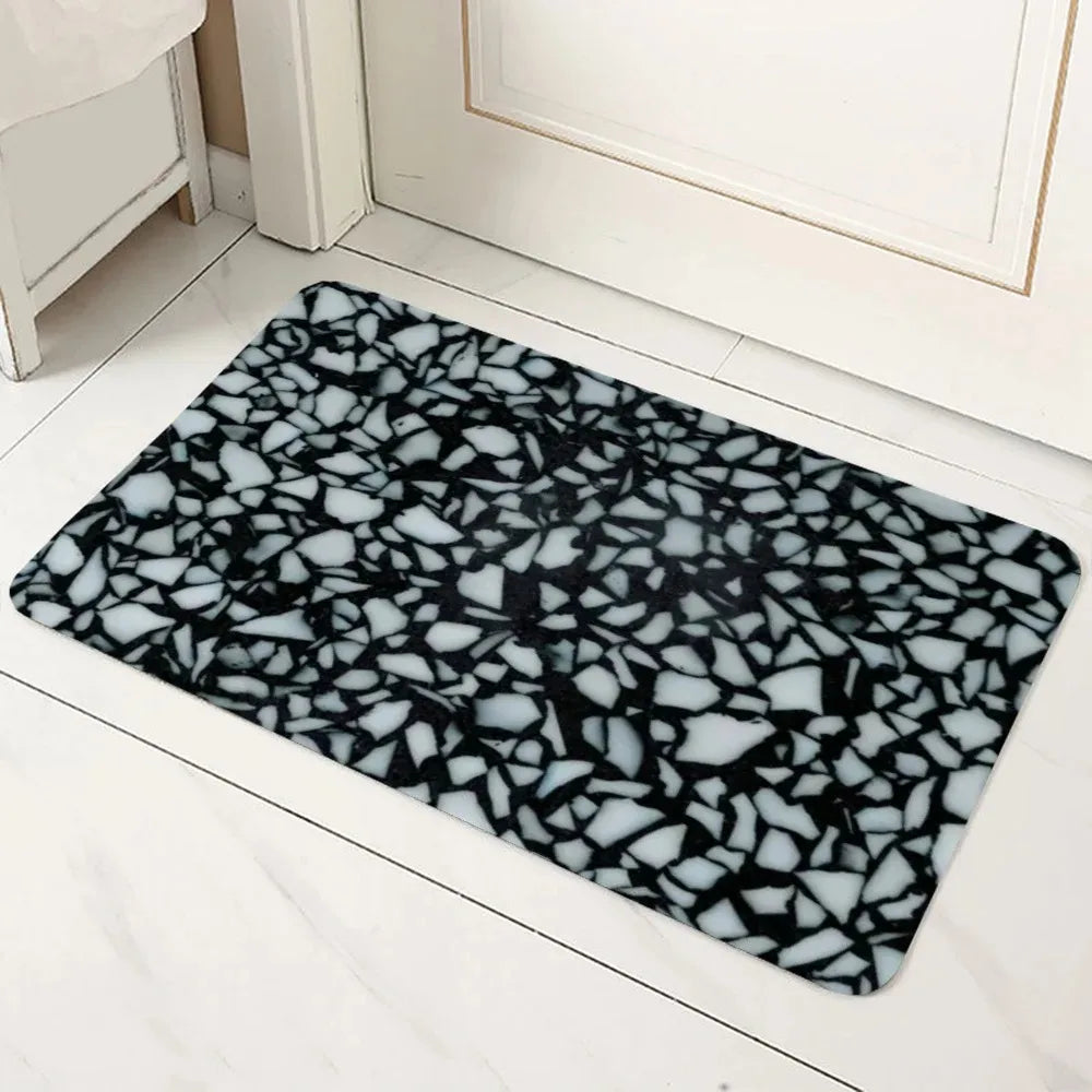 tapis sol géométrique marbré moderne minimaliste antidérapant bleu blanc