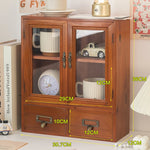 armoire deux portes vitrées tiroirs rangement bois classique horloge tasses miniature