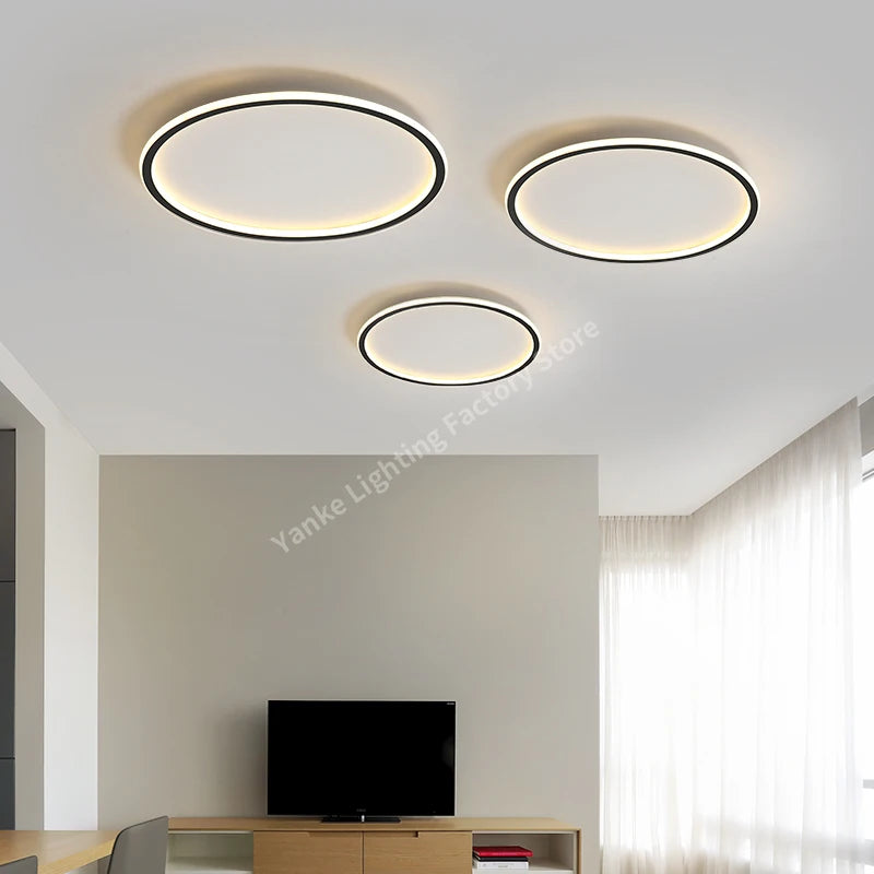 lampe led moderne mince circulaire noir dimmable télécommande plafonnier salon chambre balcon