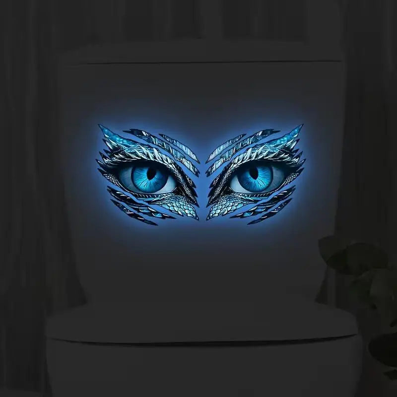 sticker mural oeil dragon bleu noir blanc adhésif moderne decoration salle bain lumineux yeux