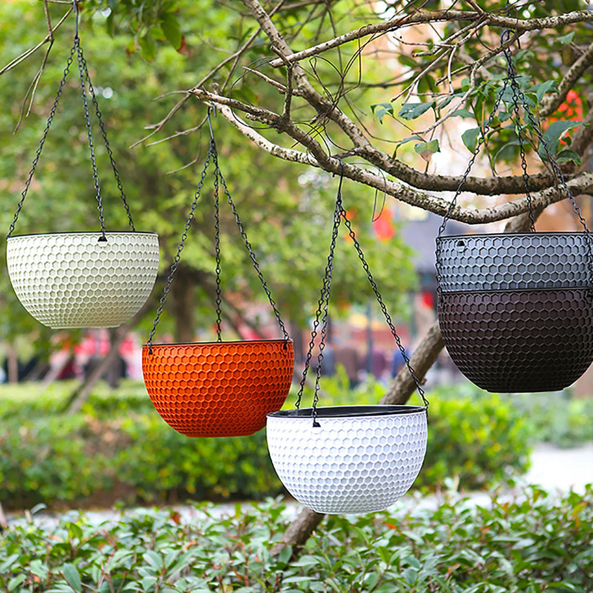 Pot suspendu moderne texture nid d'abeille blanc orange noir