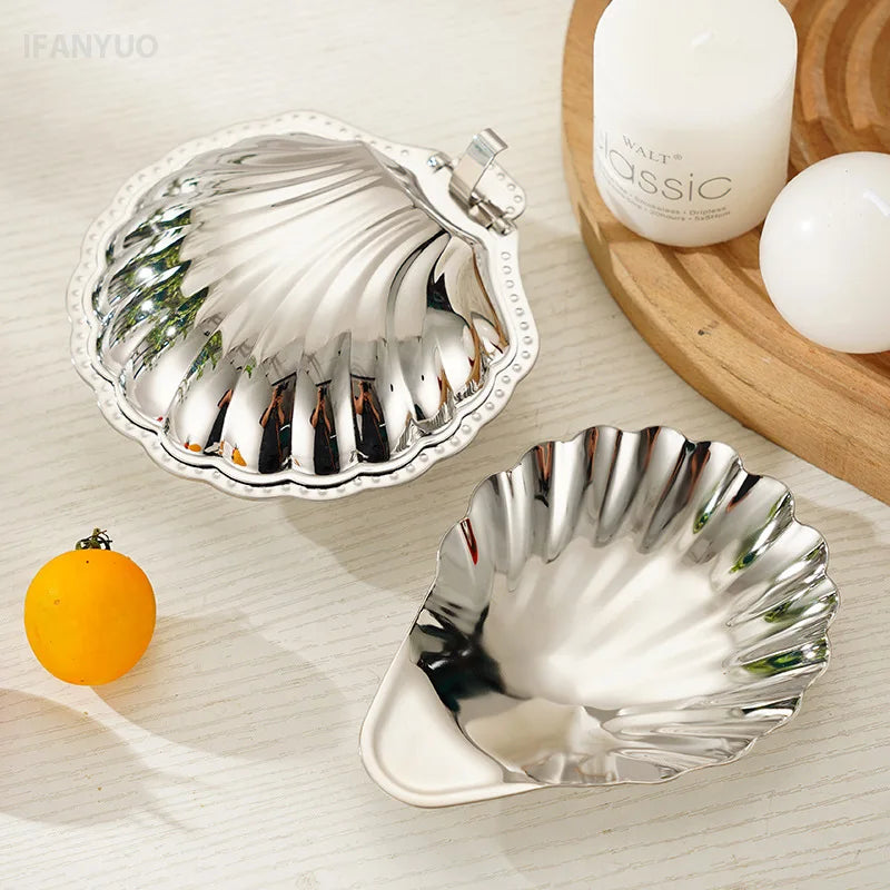 assiette coquille acier inoxydable argenté moderne élégante décoration table rangement bijoux plateau fromage dessert