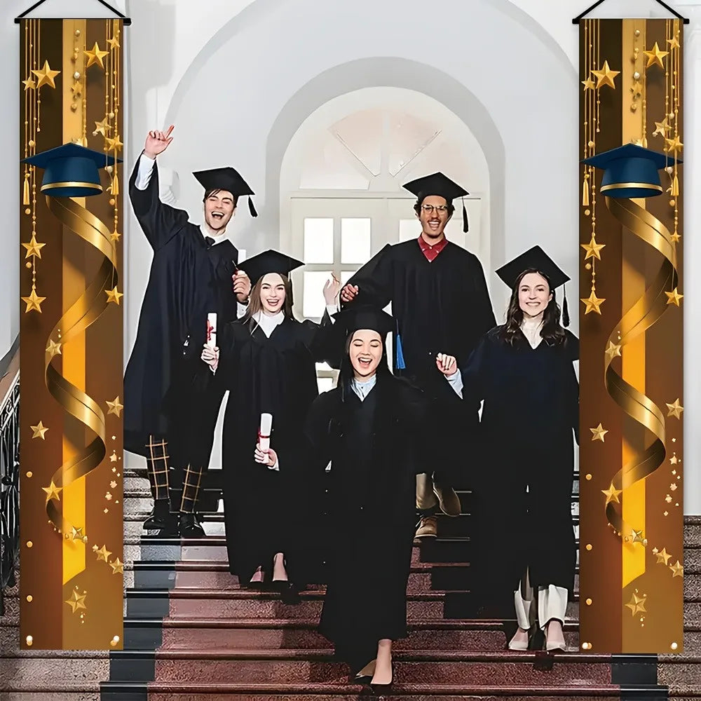 rideau porte fête diplômes étoiles or rubans caps académique clips