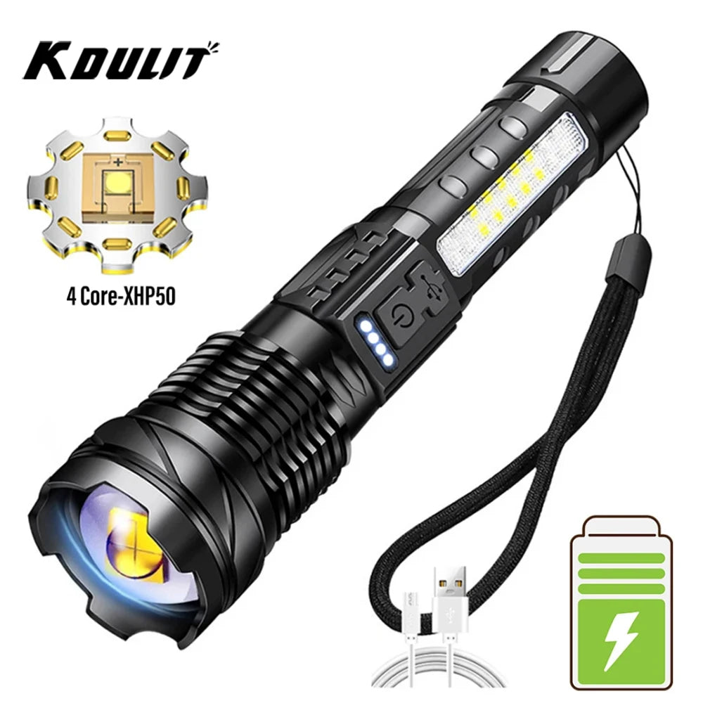 lampe torchon rechargeable 20w led noire texturée modes éclairage camping pêche