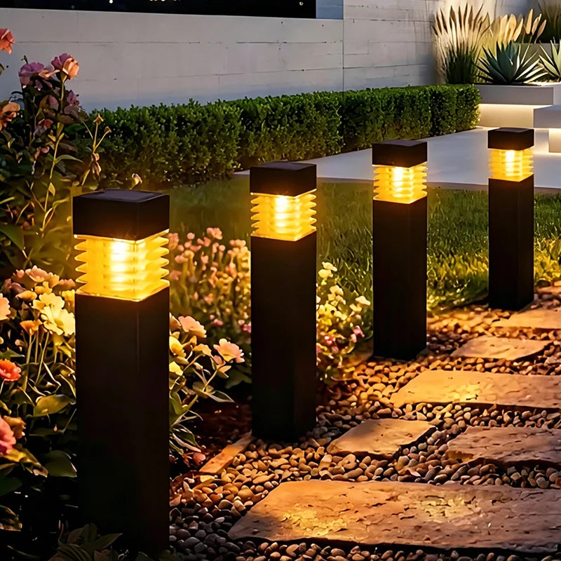 lumière solaire led moderne noire rayures horizontales ip65 étanche patio jardinextérieur