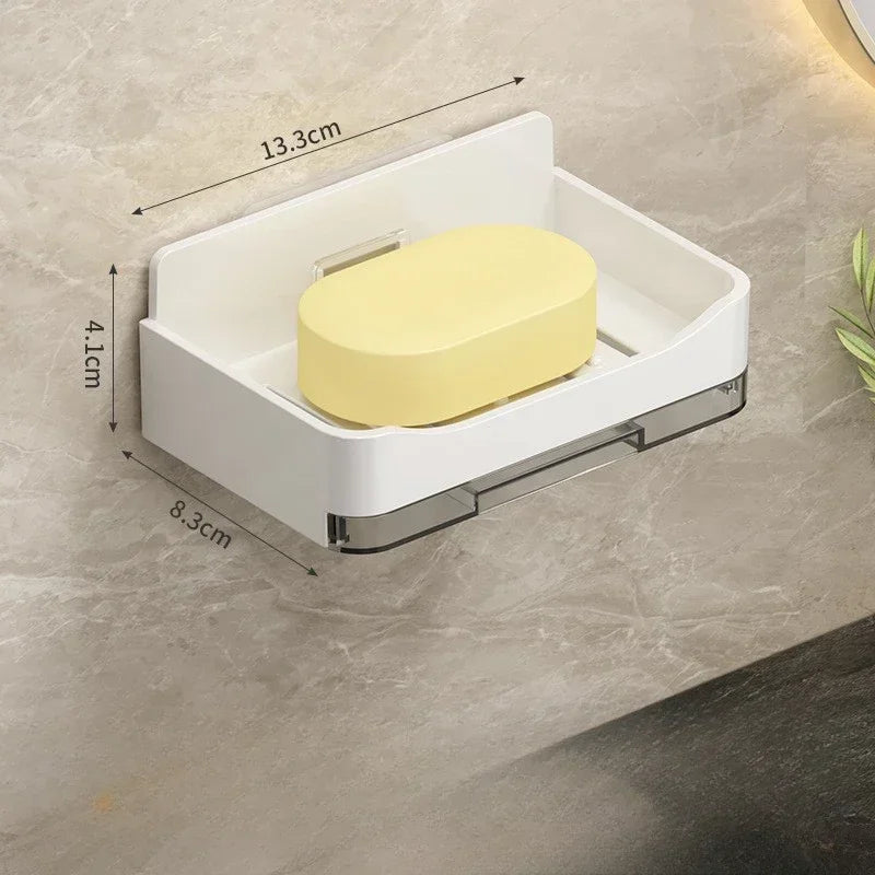 porte savon mural adhésif gris moderne double drainage salle bains organisateur plastique