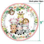 décoration anniversaire thème jungle animaux rose serviettes papier assiettes guirlande happy birthday nappe aquarelle