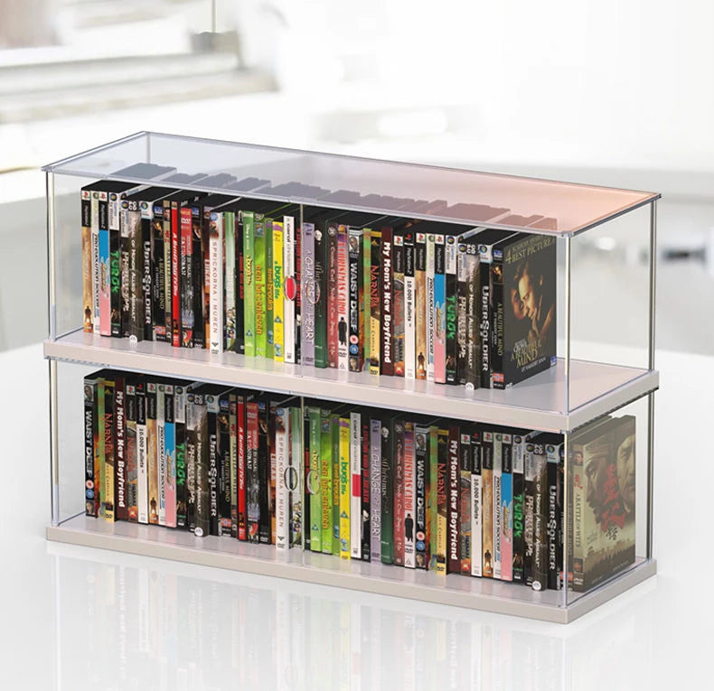 boîte rangement disques transparente moderne acrylique réutilisable plateau blanc minimaliste