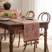 nappe table bohème motif floral franges couleur bleu rouge blanc motifs oiseaux geometriques
