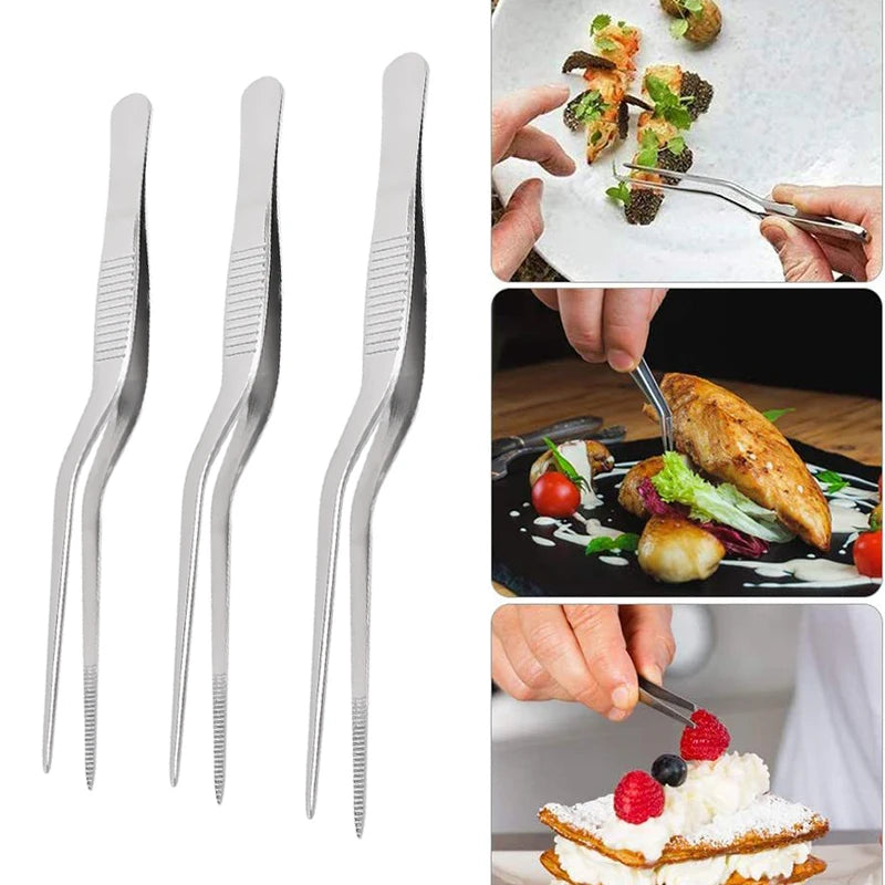 pinces épiler acier inoxydable argentées modernes 14cm 16cm 20cm trois pièces ustensiles cuisine