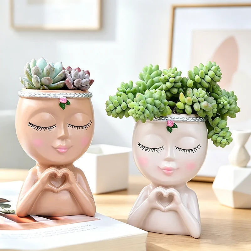 pots plantes succulentes deco maison rose clair succulentes zen artistique mains coeur visage fleuri