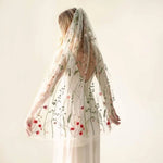 voile mariée bohème broderie florale 3d peigne transparent romantique champêtre