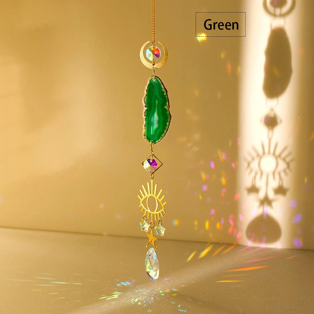 pendentif agate boho chic cristal multicolore opalescent lune soleil étoile
