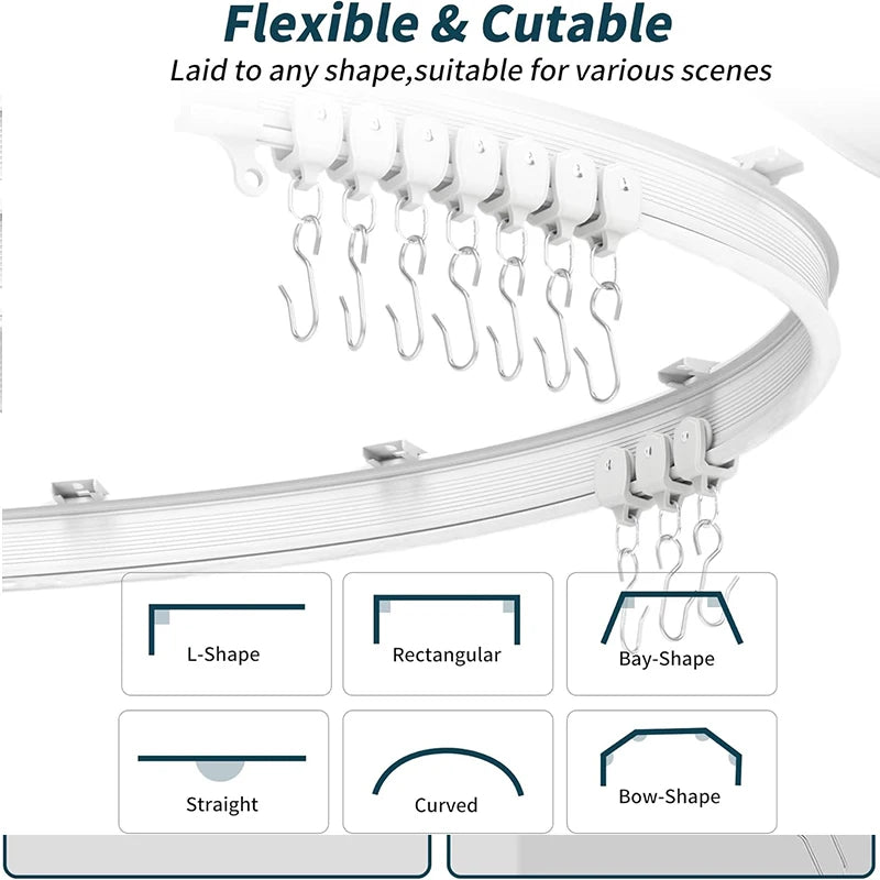 rails rideau flexible blanc moderne clips anneaux vis plaque fixation polyester pliable durable