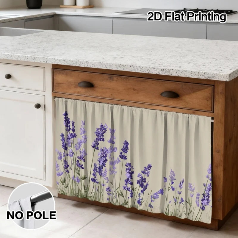 rideau cuisine fleur lavande violet beige clair classique machine wash polyester