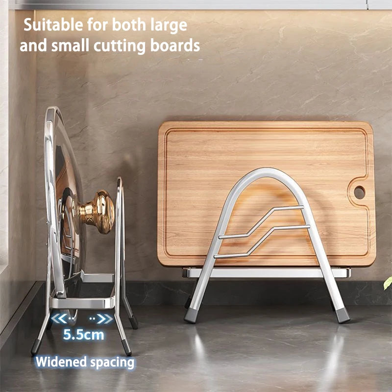 support cuisine acier inoxydable moderne planches découpe couvercle pieds caoutchouc transparent minimaliste
