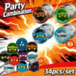 décoration anniversaire ninja multicolore bracelets assiettes verres festif enfants pack 20 assiettes 10 verres