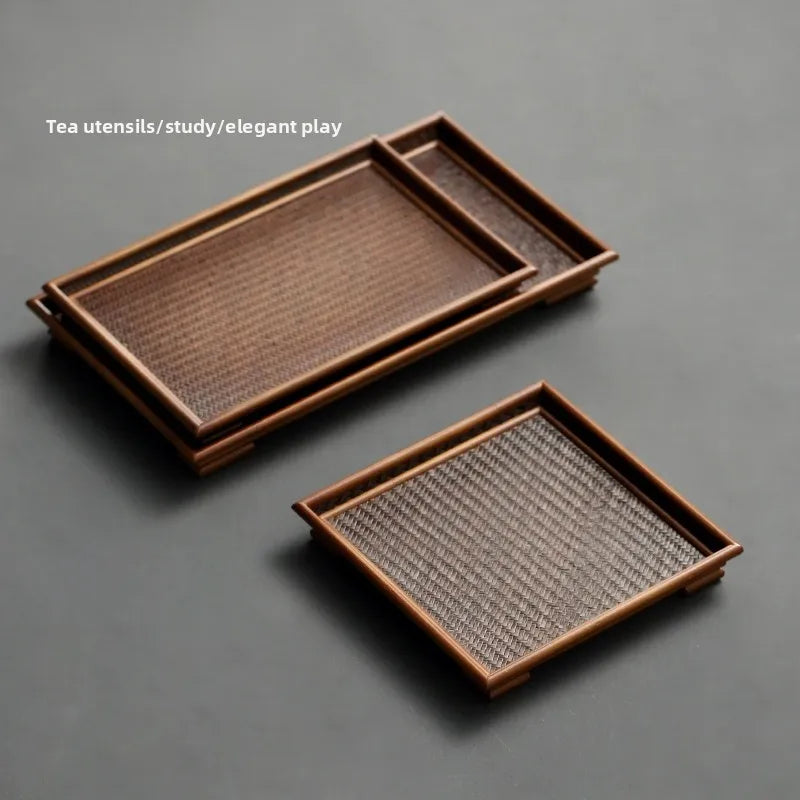 assiettes thé bambou tressé traditionnel marron clair grandes tailles serveur collations minimaliste zen maison