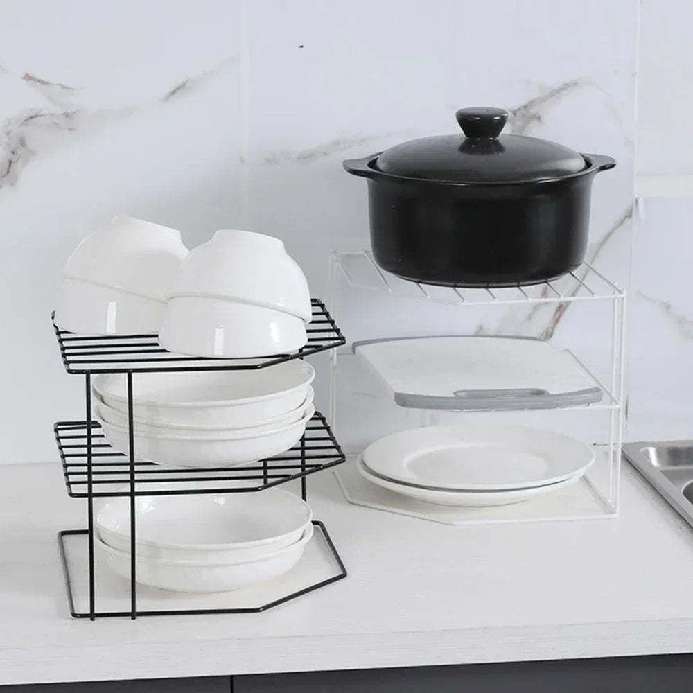 étagère vaisselle moderne 22.5cm noir grille métallique assiettes bols tasses cuillères couvercle organizer comptoir