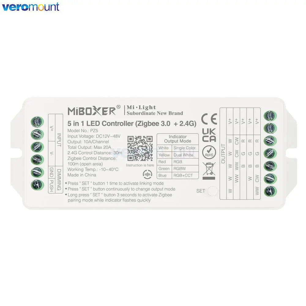 contrôleur led zigbee 3.0 wifi rgb rgbw rgb+cct 20a max charge moderne blanc