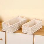 panier tressé bohème blanc motif floral rangement maison multipurpose poignée bois naturel
