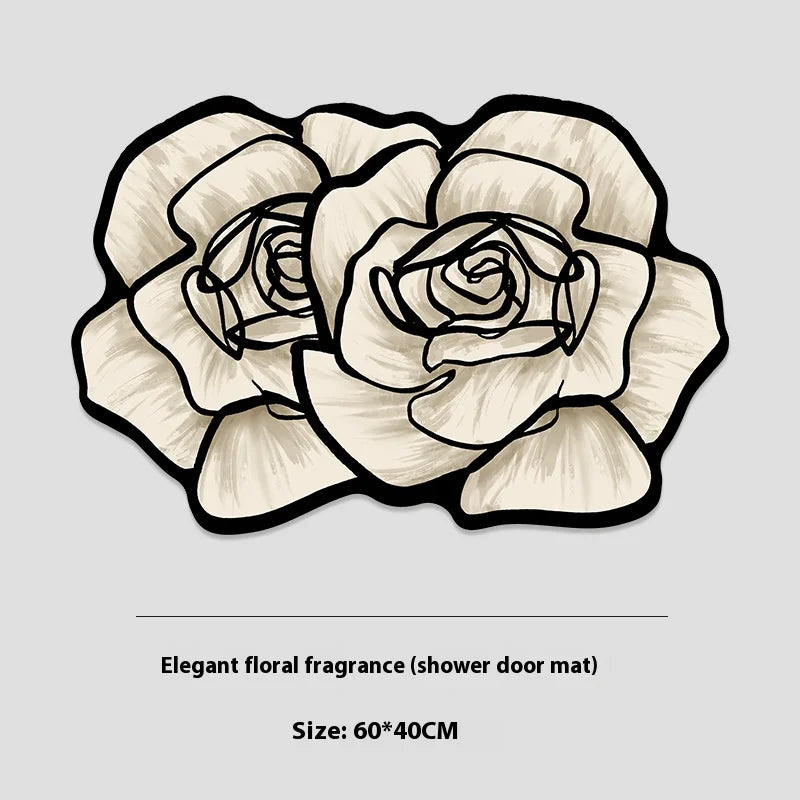 tapis bain noir roses anti dérapant imperméable lavage main usage maison extérieur