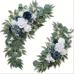 décorations florales artificielles mariage bleu roses feuilles eucalyptus extérieur romantique champêtre