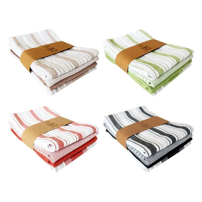 serviettes cuisine rouge vert blanc beige noir rayures horizontales absorption coton rapide moderne pack