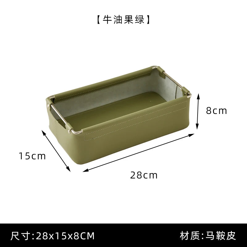 boîtes rangement cuir simili moderne minimaliste beige vert olive noir poignées métalliques