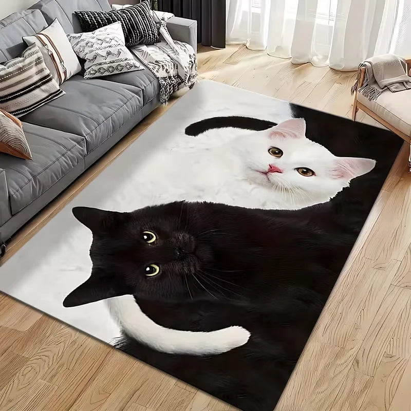 tapis moderne chat noir blanc motif floral velours mousse antidérapant salon chambre 50x80cm 80x120cm