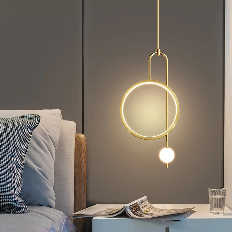lampe suspendue anneau or noir moderne minimaliste sphère lumineuse chaîne métalliqueflux lumineux haute qualité