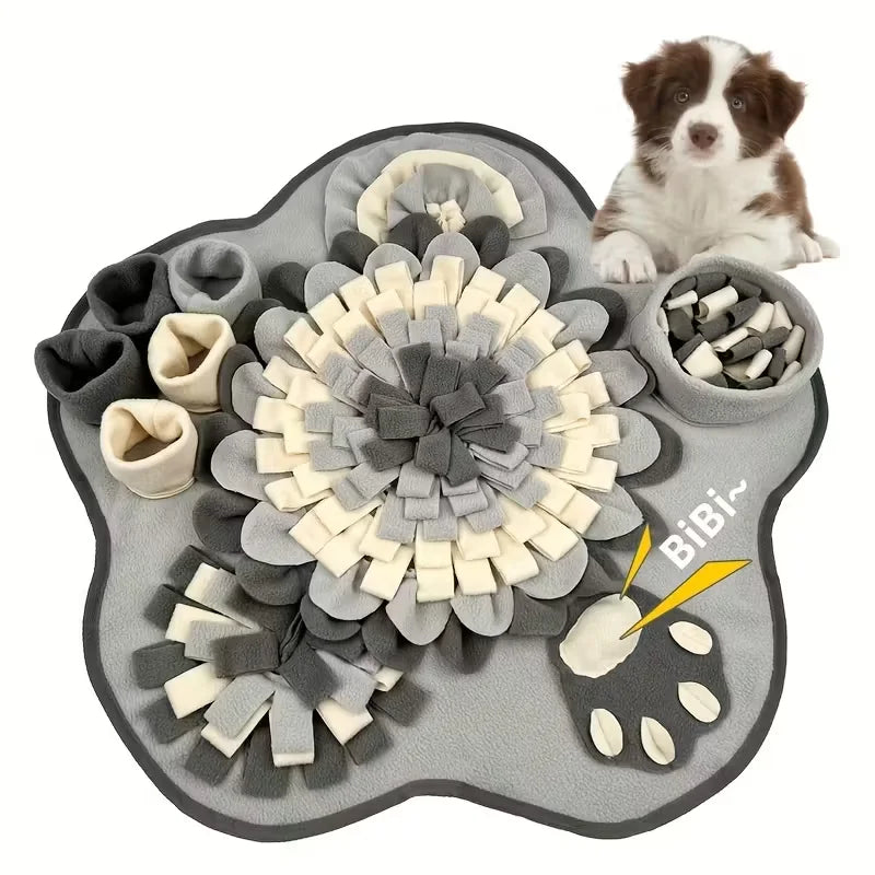 tapis snuffle mat interactive jeu recherche nourriture chiens jouets peluche gris crème