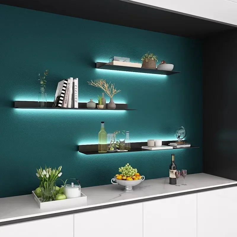 étagère murale moderne métal noir fixée mur adhésif unique niveau salon multifonctionnelle