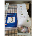 Kit broderie floral fruits scènes marché instructions rubans cartes couleurs aida coton traditionnel