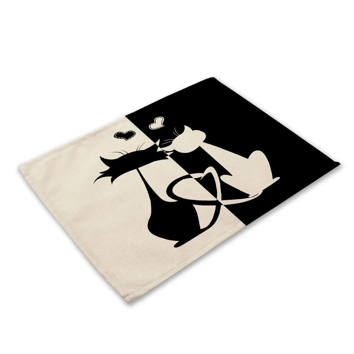serviettes lin motif chats noir rayures illustration simple beige clair
