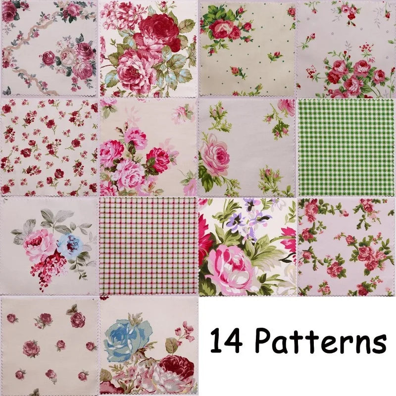 tissu imprimé patchwork 42 pièces fleurs vintage rose vert beige