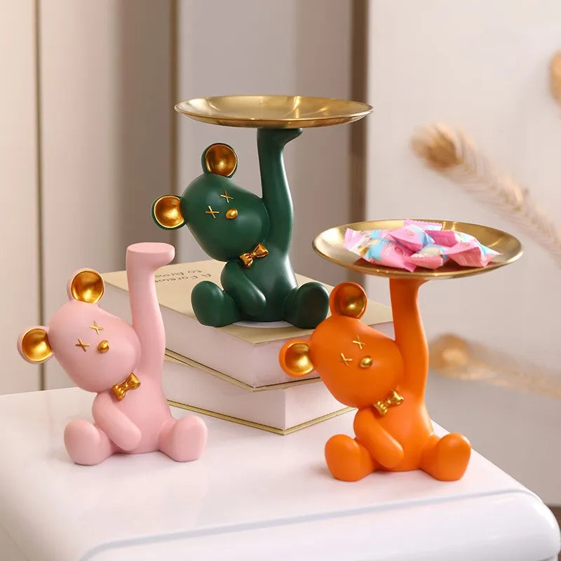 support bijoux moderne ours mignons vert rose orange blanc opacité doré assiettes